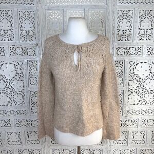 Vtg Y2K Tan Express Wool Blend Chunky Sweater Womens M/L Keyhole Flare Sleeve
